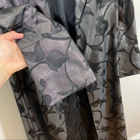 FRANCO MIRABELLI Couture Dark Silver Floral Trench Coat - Size 10 - Picture 4 of 12